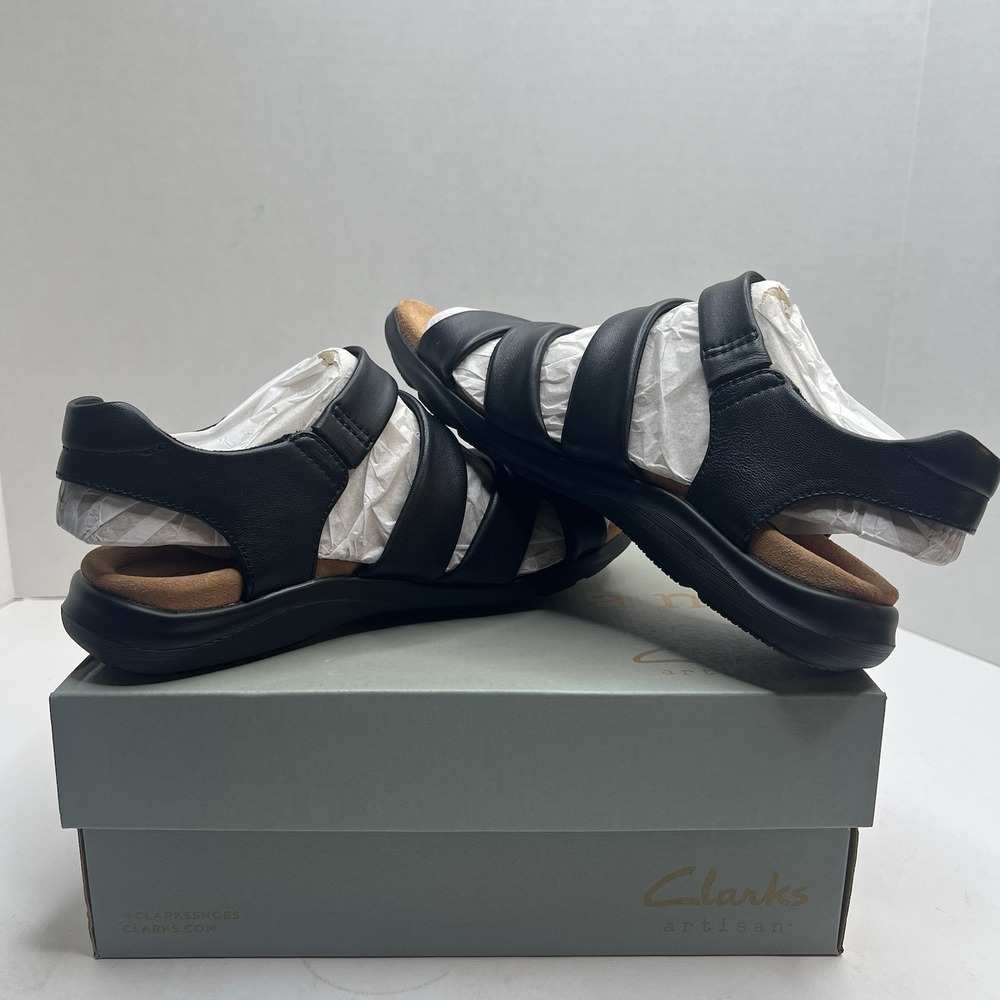 Clarks Artisan Kitly Ave Womens 7 M Black Leather Strappy Comfort Sandals